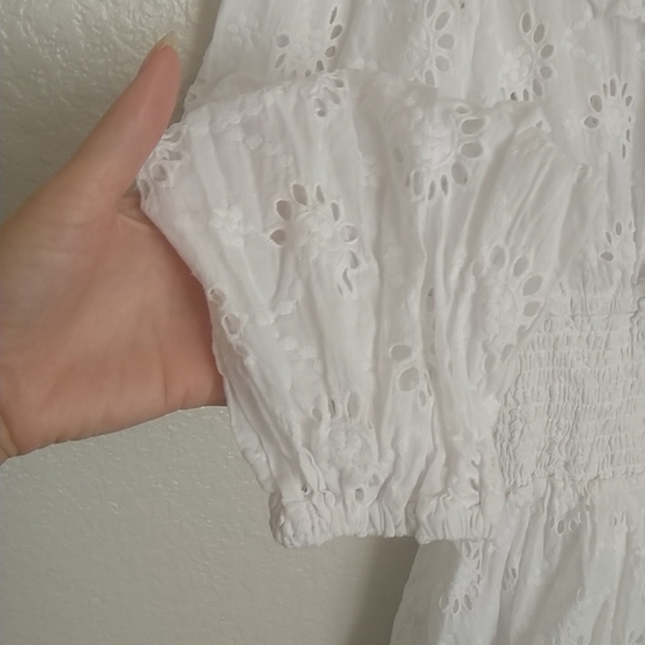 sabo skirt eyelet white long sleeve key hole back mini dress sz M - Picture 5 of 8